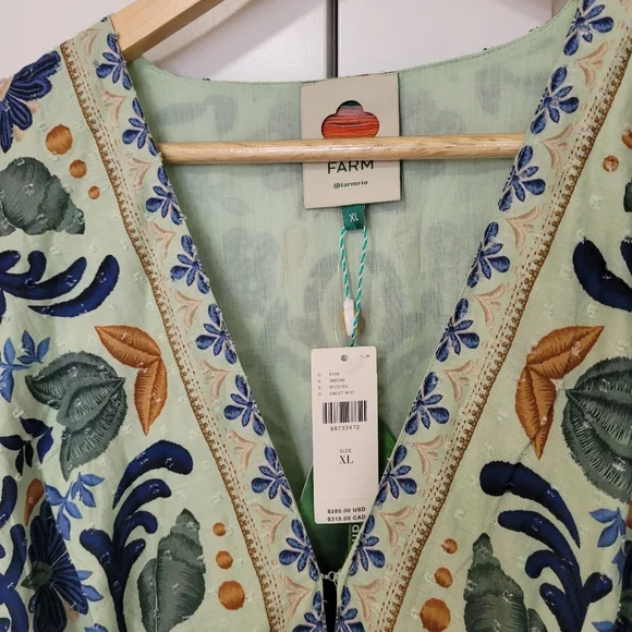 Anthropologie Farm Rio Ocean Tapestry Maxi Smocked Green Blue Lace Midi Dress - Picture 8 of 11